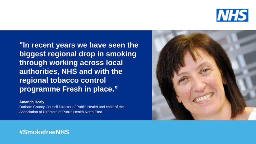 SmokeFree campaign banner with quote from Amanda Healy 